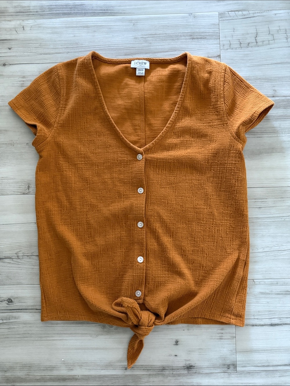 J. Crew Short-Sleeve Button Front Tie-Hem Top — Rust